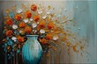 contemporary gold painting of modern conceptual figurative vase of flower.