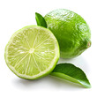 Green lime with cut in half and slices isolated on white background