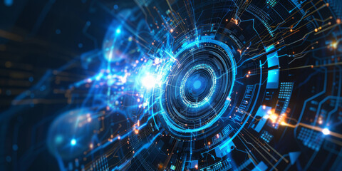 Poster - Abstract technology background with a futuristic digital tunnel and glowing light effects