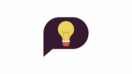 Poster - Speech bubble with glowing lightbulb line line 2D object animation. Sharing inspiring ideas flat color cartoon 4K video, alpha channel. Business chat message animated item on white background