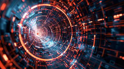 Aufkleber - Abstract 3d render of a futuristic cyber technology tunnel with a dynamic perspective