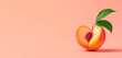 peach banner with leaf on peach-colored background. fruit concept, simple, poster, space for text
