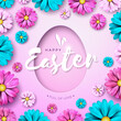 Happy Easter Holiday Design with Spring Flower and Egg Symbol on Light Pink Background. International Religious Vector Celebration Illustration with Typography for Greeting Card, Party Invitation or