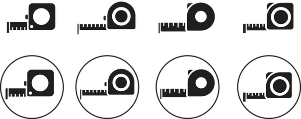 Poster - Set of Measuring tape icons vector. Fill styles signs for mobile concept and web designs. simple roll meter tape symbols illustration isolated on transparent background. Roulette construction symbols.