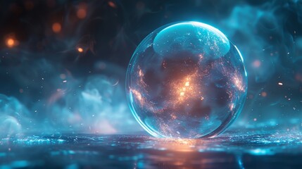 Aufkleber - In a futuristic style, bubble shield futuristic modern illustration on a blue background. Geometric dome geometric in the shape of an energy shield. Cover concept in a technological game style.