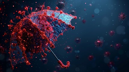 Poster - Umbrella as a shield against germs and viruses, modern illustration isolated on a blue background.