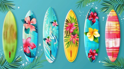 Colorful surfboards, summer vibes in vector