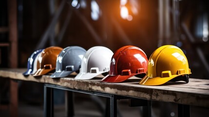 Wall Mural - A Construction team or group of engineers and workers Safety helmets to prevent accidents while working in shipping and container teams. Teamwork and commitment to success.