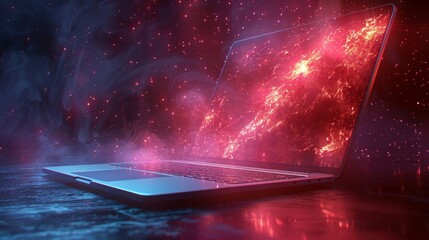 Leinwandbilder - Light effect of beam of light coming from open laptop, e-book or e-learning concept. Modern illustration.