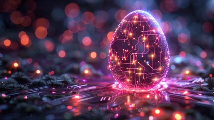 Aufkleber - Modern illustration of an Easter banner with a circuit board pattern on an egg. This is a technological Easter background.