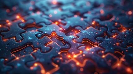 Aufkleber - This futuristic puzzle illustrates a strategy that involves combining parts to achieve a goal. The color scheme is light blue, and the puzzle is composed of different parts.