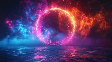 Aufkleber - A circular light effect with a glowing spiral rotation. An energy-filled whirlwind. Illustration of neon elements for background and podium. Modern illustration of an abstract light effect.