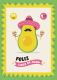 Fototapeta Big Ben - Holiday design for Cinco de Mayo with funny avocado dancing with maracas