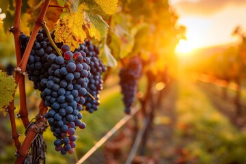 Wall Mural - Red grapes ripening in the vineyard