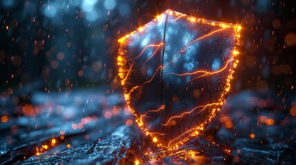 Aufkleber - Modern illustration of a futuristic shield with lightning on a dark background. Sparks strike the dome as if it were a force energy field effect or cyber armor concept.