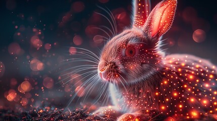 Leinwandbilder - Digital Easter background in a digital tech style. Concept for a greeting card with bunnies and easter eggs. Lighthearted modern illustration.