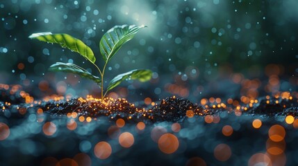 Poster - Abstract illustration of a seedling or sprout. Low poly wireframe. Particles are connected in a geometric silhouette.