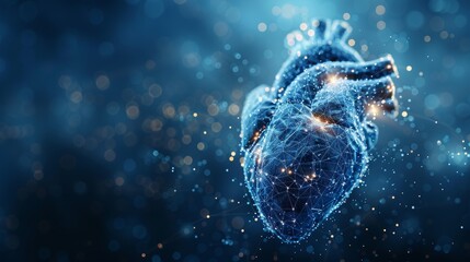 Leinwandbilder - An abstract illustration of the heart. Low polywireframe style. Technology and innovation in medicine. Abstract illustration isolated on light background. A geometric silhouette connects particles