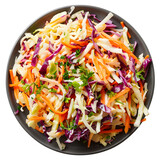 Fototapeta  - Coleslaw on plate top view isolated on white
