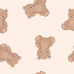 Wall Mural - Hand Drawn Cute little Teddy Bears seamless pattern. Vector illustration kids design