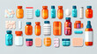 Various medicines. Tablets, capsules, glass bottles with liquid medicine