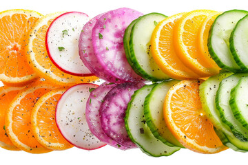 Poster - An isolated backlit vegetable slice on a white background. A transparent food composition is shown.