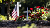 Fototapeta Desenie - Cross on the grave of a veteran.