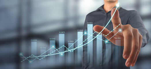 Wall Mural - Businessman plan graph growth and increase of chart positive indicators in his business