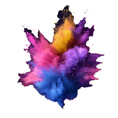 Poster - Decorative element for Indian celebration of Holi, blue, pink, yellow, purple paint powder explosion.