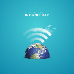 international internet day, world map whit wifi signal icon, creative internet day design for social