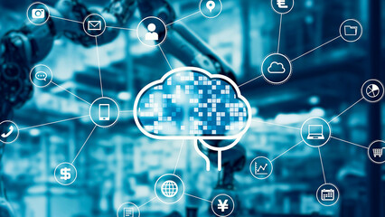 Aufkleber - Industrial robot and artificial intelligence concept.