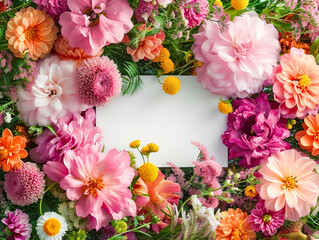 Wall Mural - Vibrant Floral Frame with Blank Space