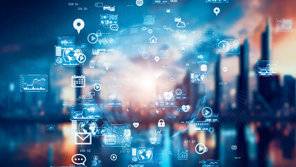 Fototapete - Futuristic city and cutting edge technology concept. smart city.