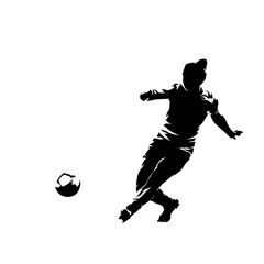 Sticker - Soccer, woman playing football, passing ball, isolated vector silhouette, ink drawing