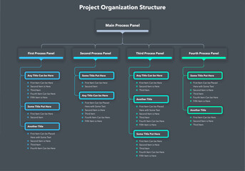 Modern infographic for project or organization structure - dark version. Simple flat template for data visualization.