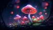 beautiful detail of forest mushrooms in the grass growing in the autumn forest