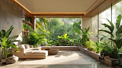 3D model of a lush, green home in the tropics.