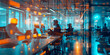 Blurred background of businesspeople working in modern business technology office