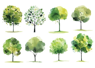 watercolor abstract trees vector set
