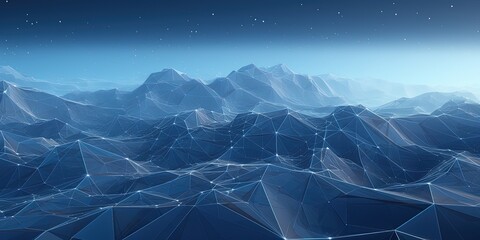 Wall Mural - From above view intricate mountain landscape background in geometrical shapes and wireframe conections