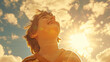 Ecstatic Young Boy with Short Hair Laughing in Golden Sunset