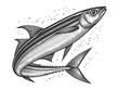 anchovy mackerel fish in a vintage engraving style, suitable for food and fishing themes food sketch engraving generative ai raster illustration. Scratch board imitation. Black and white image.