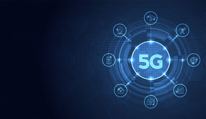 Poster - 5g technology wireless data transmission, high-speed internet in abstract. information flow modern n