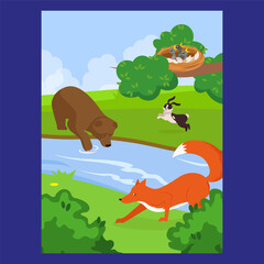 Sticker - Animals in the park. Vector illustration of a flat design.