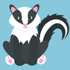 Poster - Cute cartoon skunk. Vector illustration on a blue background.