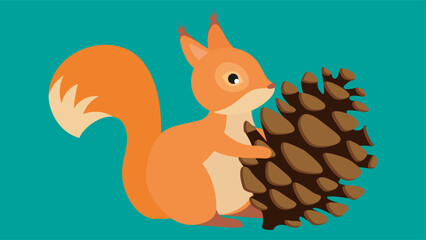 Poster - Cute squirrel with pine cone. Vector illustration in flat style.