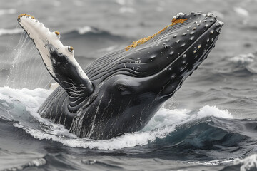 Wall Mural - A Humpback Whale Dives Into the Water