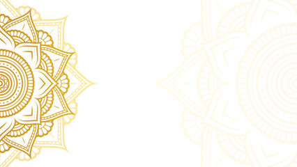 Luxurious Intricate Lotus Mandala With Gold Infused Contour On Blank White Horizontal Vector Background