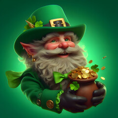 Leprechaun, isolated on a  green background, pointing, smiling, choosing, St. Patrick’s Day, Celebration, Traditional