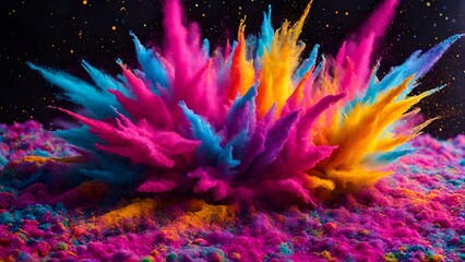 Wall Mural - Holi Festival Vibrant Colored Powder Explosion Mid Air Macro Shot